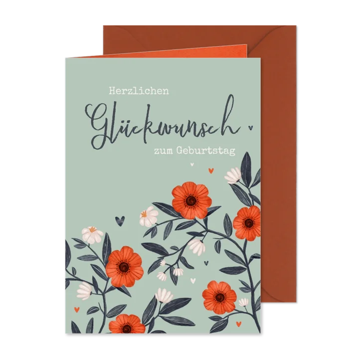Geburtstagskarte rote & weiße Blumen