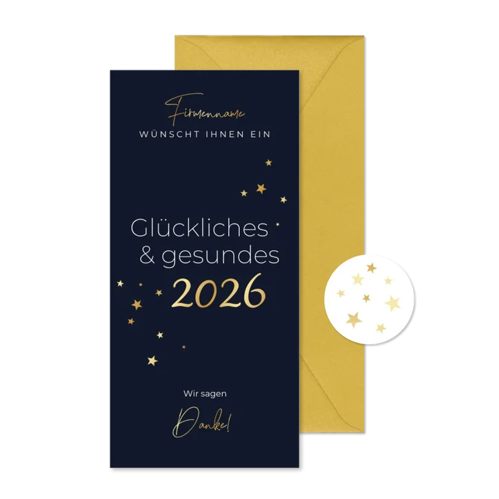 Geschäftliche Neujahrskarte 2026 & Sternchen in Gold