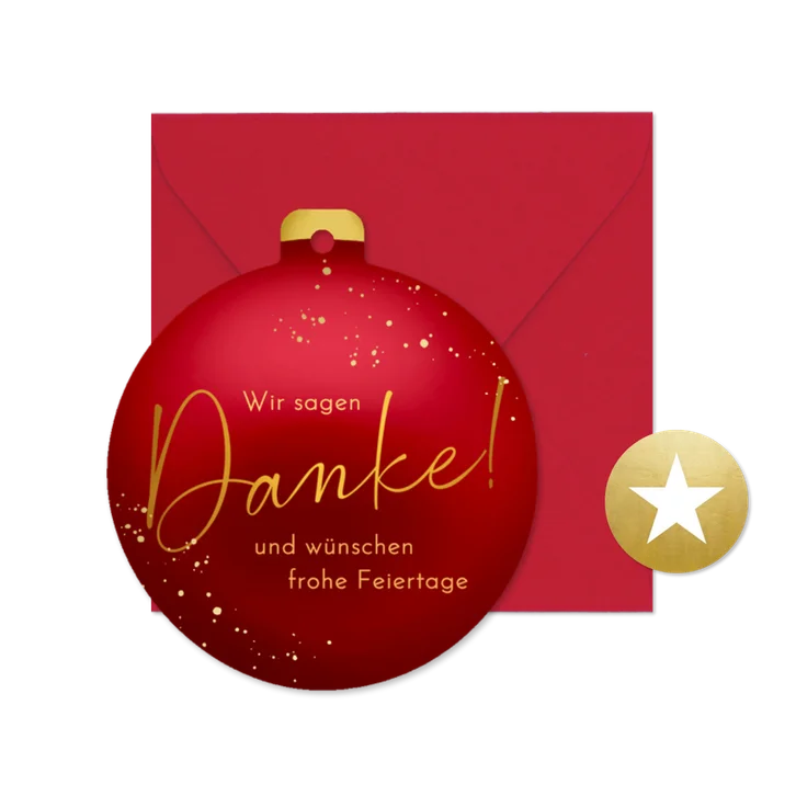 Geschäftliche Weihnachtskarte rote Kugel 'Danke'