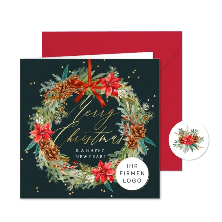 Geschäftliche Weihnachtskarte Weihnachtskranz & Firmenlogo