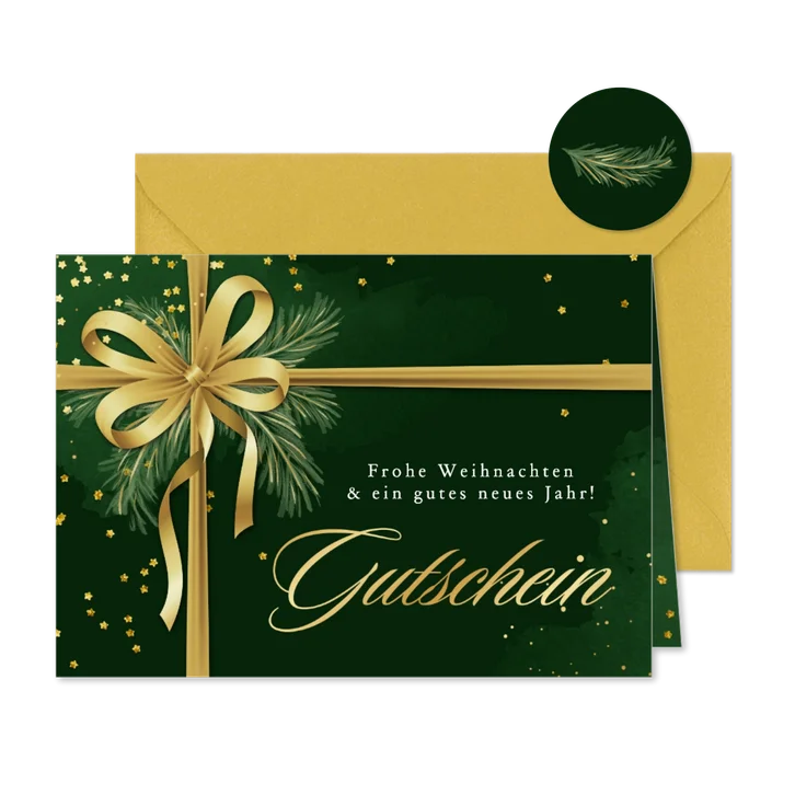 Geschenkgutschein Tannenzweige Schleife Weihnachten