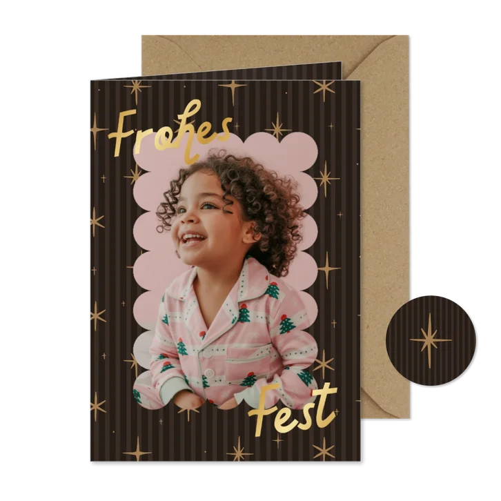 Gestreifte Weihnachtskarte Foto strahlende Sternchen 