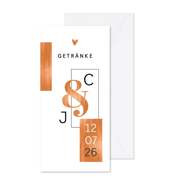 Getränkekarte Hochzeit Kupfer grafisch