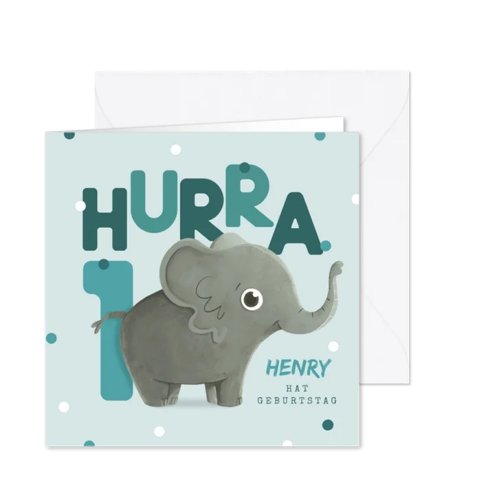 Glückwunschkarte 1. Geburtstag Elefant