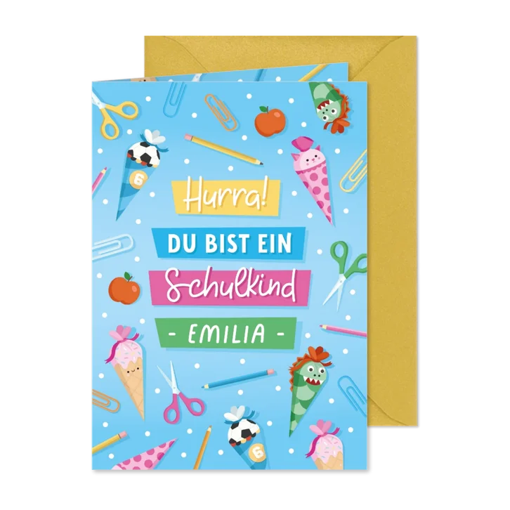 Glückwunschkarte Einschulung 'Hurra du bist ein Schulkind' 