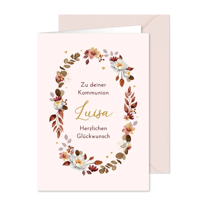 Glückwunschkarte Erstkommunion Blumenkranz