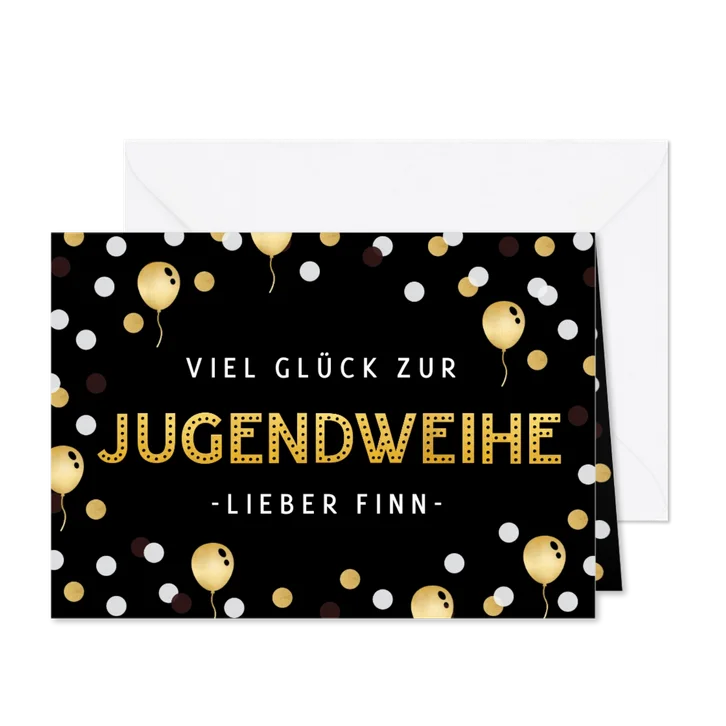 Glückwunschkarte Jugendweihe Luftballons & Konfetti
