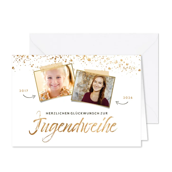 Glückwunschkarte Jugendweihe zwei Fotos