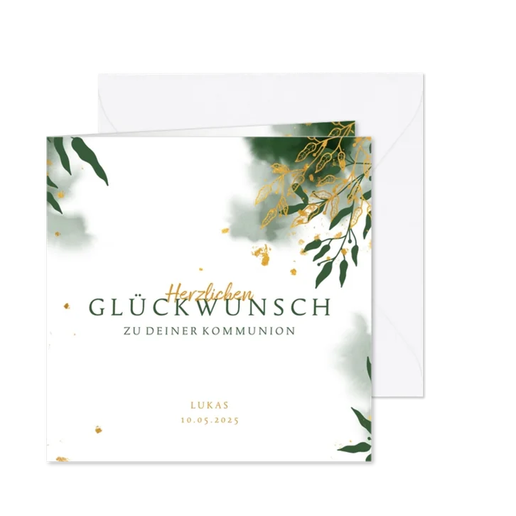 Glückwunschkarte Kommunion grün botanisch