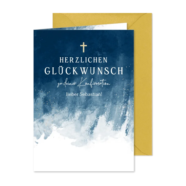 Glückwunschkarte Konfirmation dunkelblau Aquarell Kreuz