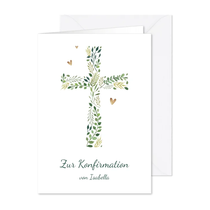 Glückwunschkarte Konfirmation Kreuz botanisch