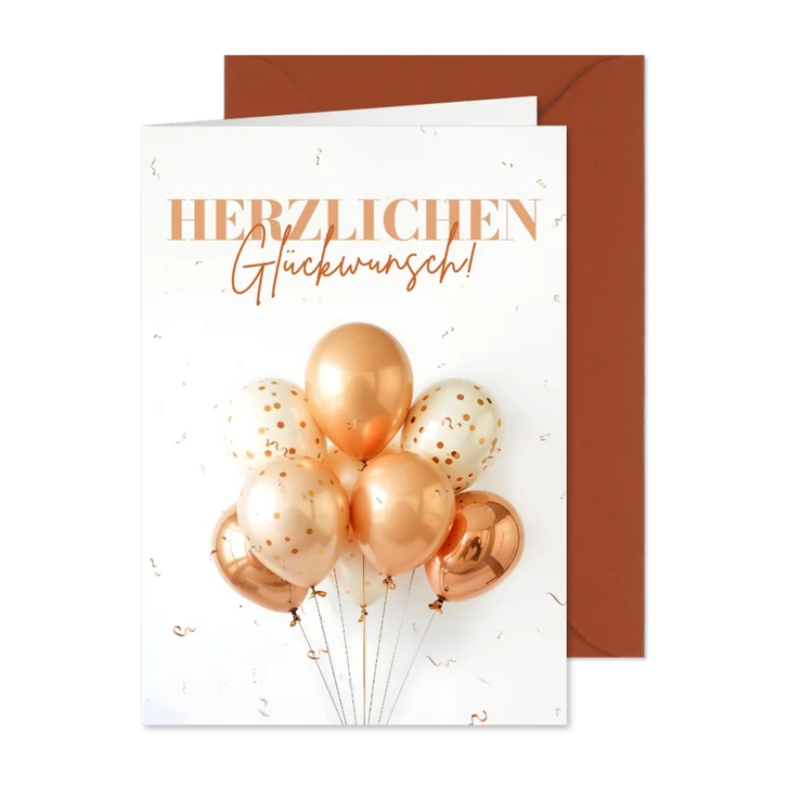 Glückwunschkarte Luftballons rotgold