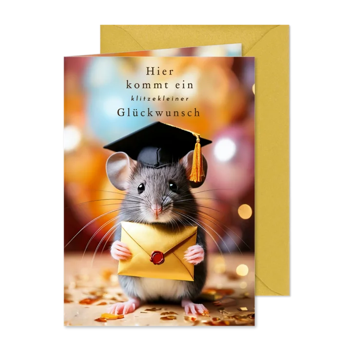 Glückwunschkarte Prüfung 'klitzekleiner Glückwunsch' Maus