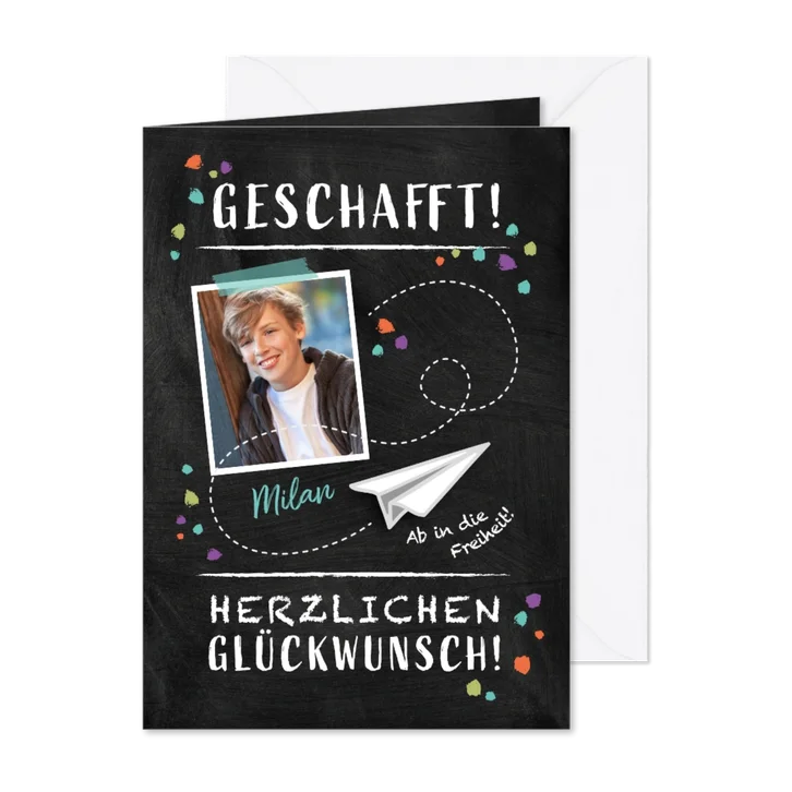 Glückwunschkarte Prüfung Schultafel eigenes Foto