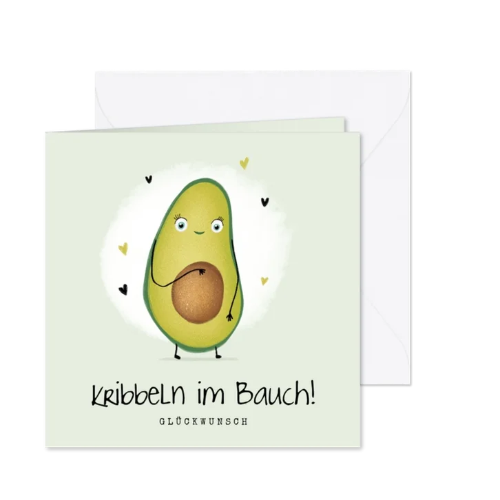 Glückwunschkarte Schwangerschaft Kribbeln im Bauch Avocado