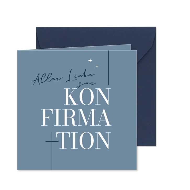 Glückwunschkarte typografisch Konfirmation blau-weiß