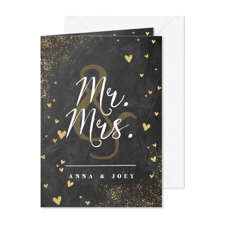 Glückwunschkarte zur Hochzeit 'Mr. & Mrs.' Kreideoptik