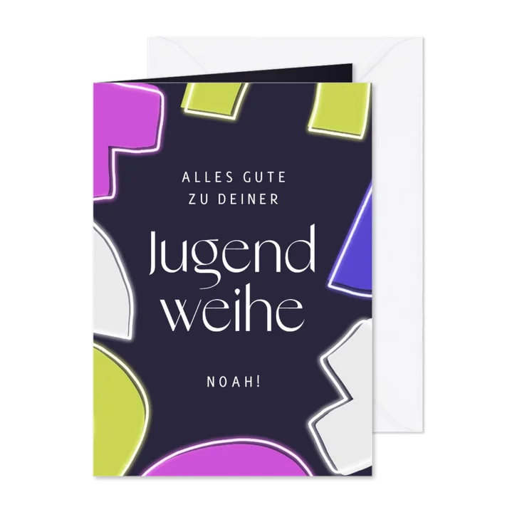Glückwunschkarte zur Jugendweihe Formen in Neonlook