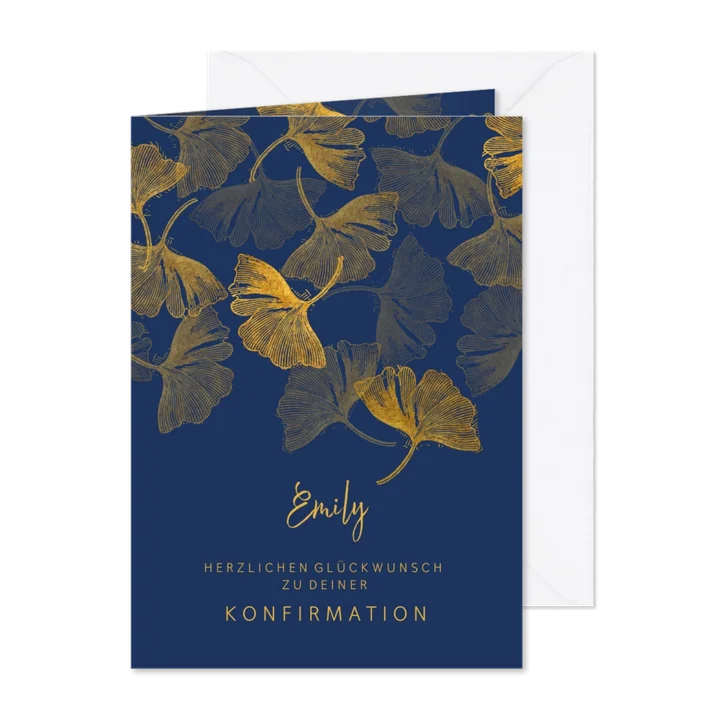 Glückwunschkarte zur Konfirmation Ginkgoblätter