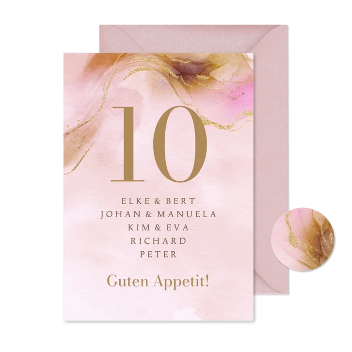 Gruppentischkarte Aquarelldesign rosa Marmor