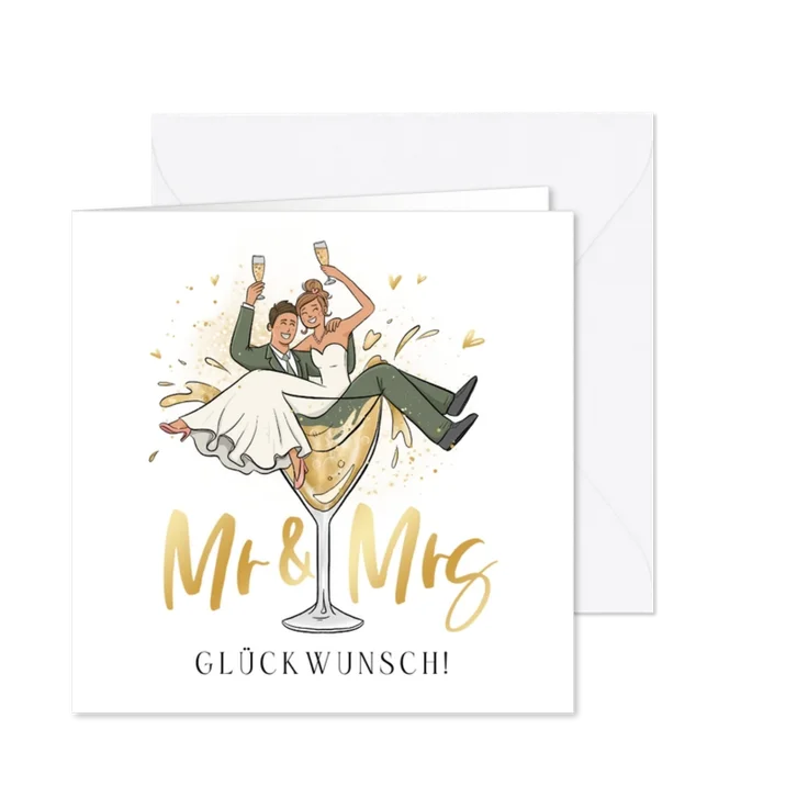 Grußkarte Glückwunsch Hochzeit Brautpaar im Sektglas