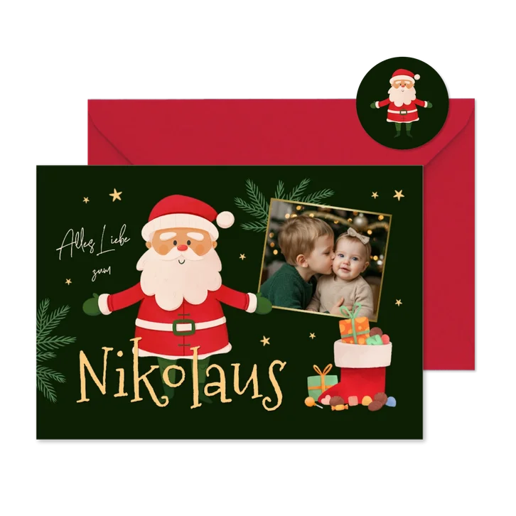 Grußkarte Nikolaustag mit Foto & kleinem Nikolaus