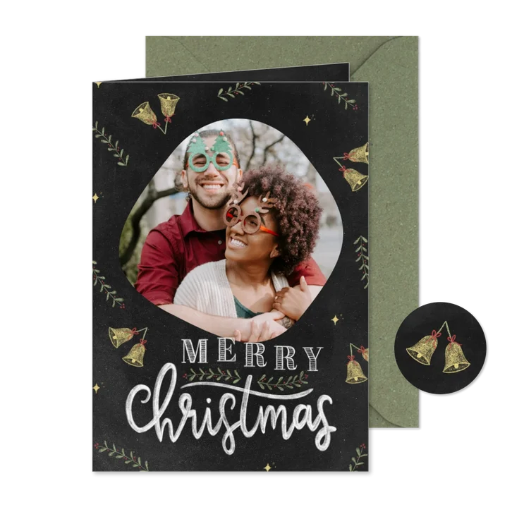 Grußkarte Weihnachten Foto & 'Merry Christmas' Kreidelook