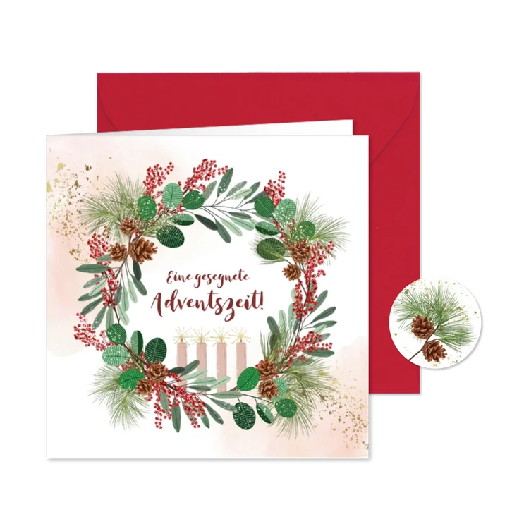 Grußkarte zur Adventszeit mit Adventskranz