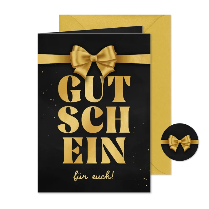 Gutschein goldene Schleife Weihnachtskarte Schriftzug