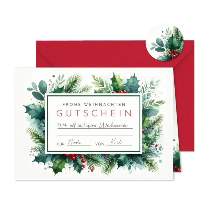 Gutscheinkarte Weihnachten Mistelzweige botanisch