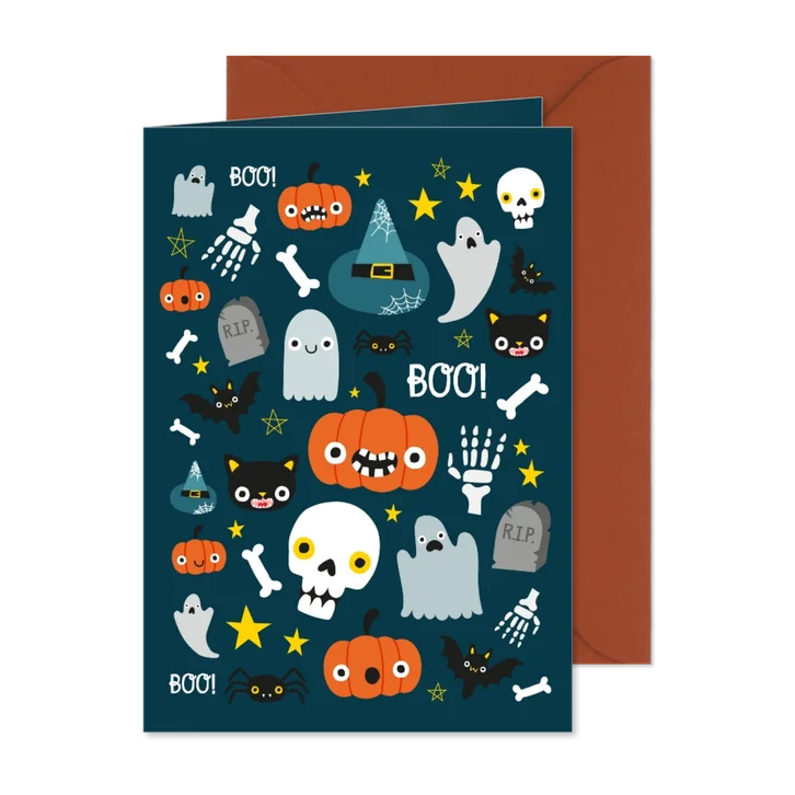 Halloween Karte mit fröhlichen Abbildungen