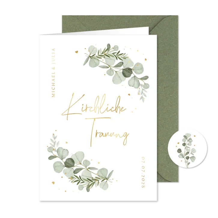 Hochzeit Kirchenheft Aquarellzweige & Goldschrift