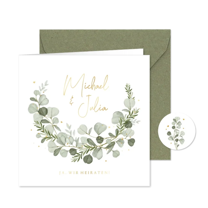 Hochzeitseinladung Aquarellzweige & Goldschrift