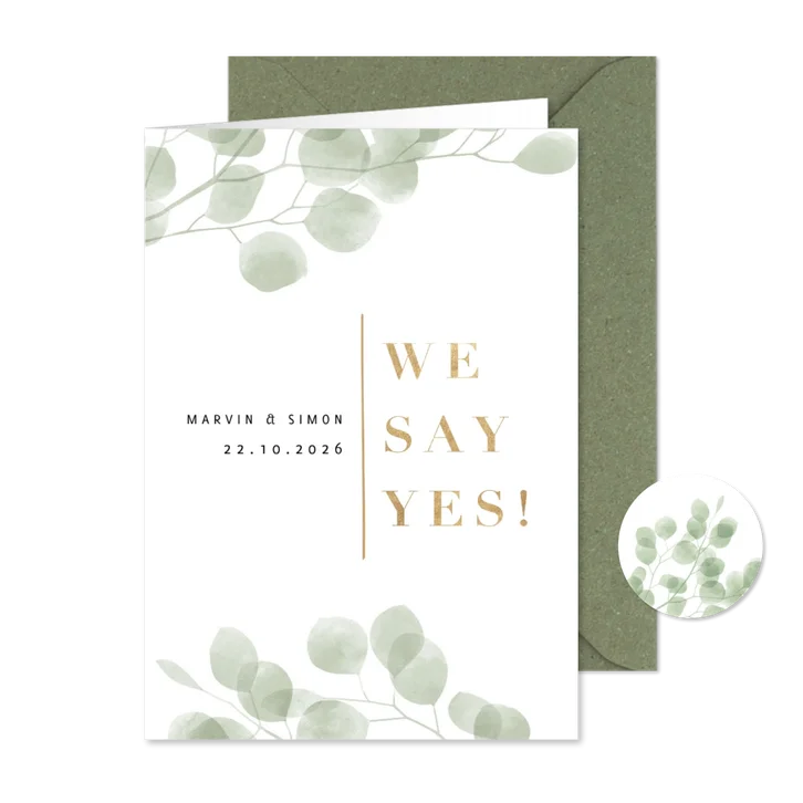Hochzeitseinladung Eukalyptus 'we say yes' Foto innen