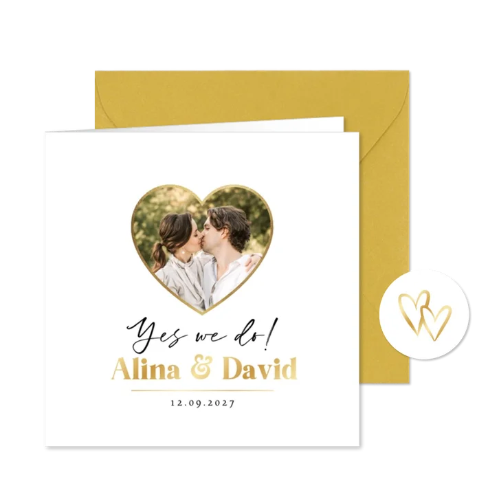 Hochzeitseinladung Goldschrift & Herz