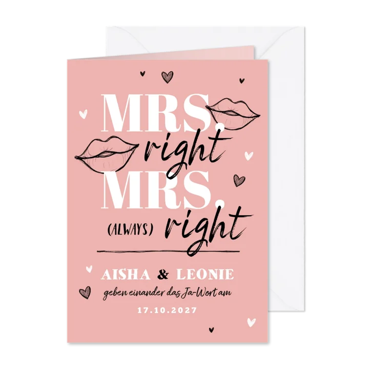 Hochzeitseinladung 'Mrs. right Mrs. always right'
