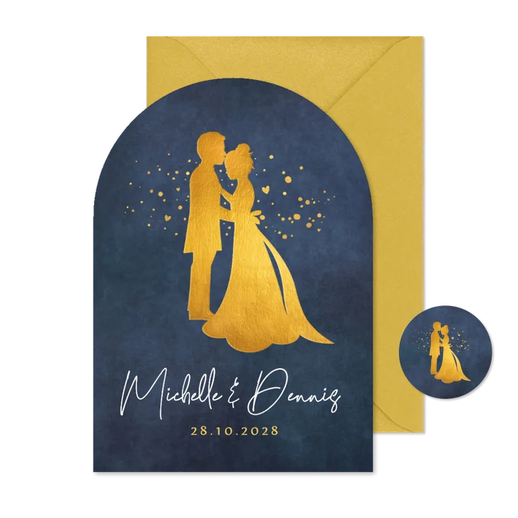 Hochzeitseinladung Scherenschnitt Bogen Goldlook