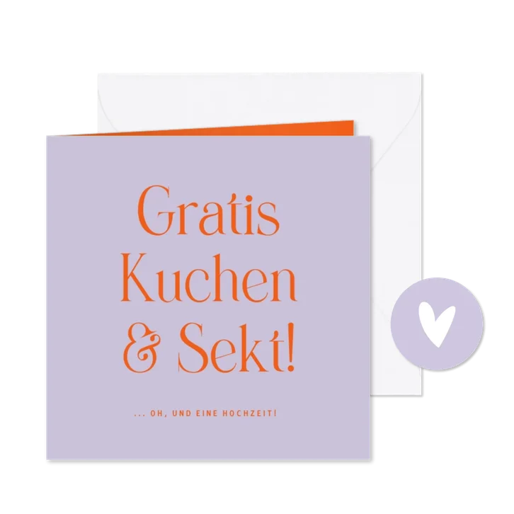Hochzeitseinladung witzig 'Kuchen & Sekt'