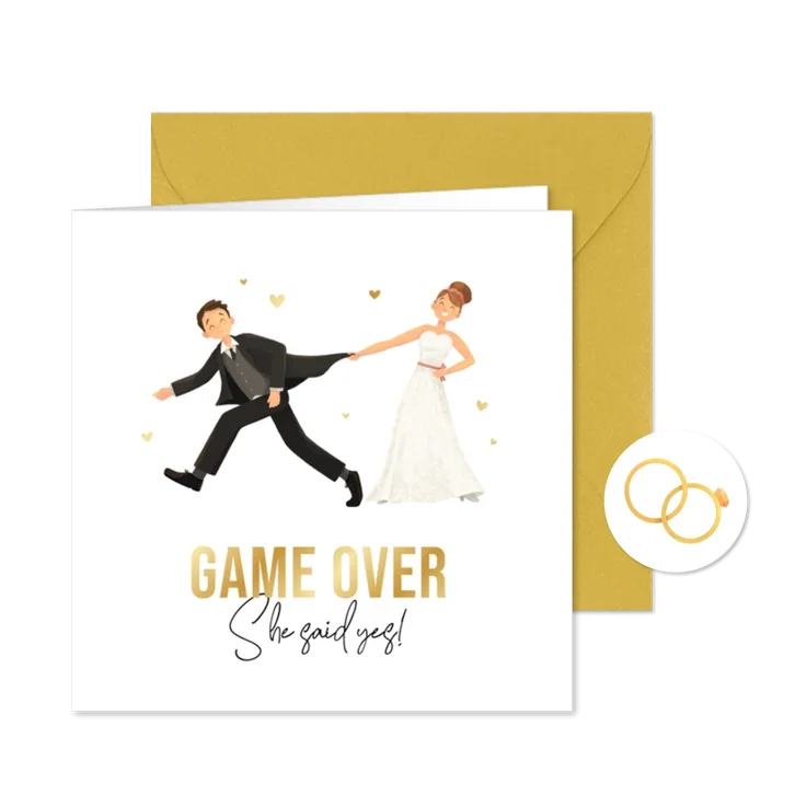 Hochzeitsfeiereinladung Ehepaar 'Game over' mit Gold