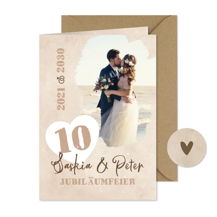 Hochzeitsjubiläum Einladungskarte 10 Jahre Herz Foto