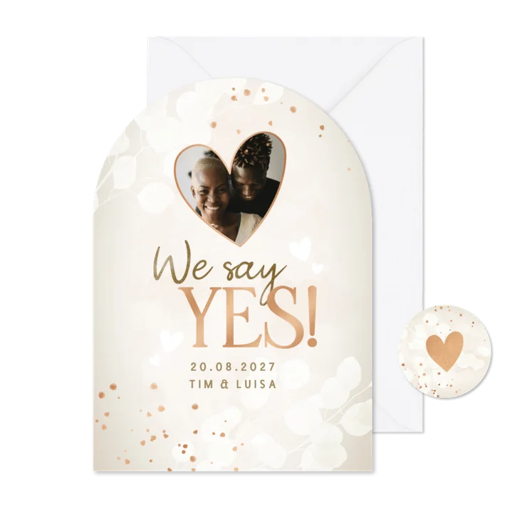 Hochzeitskarte Bogenform Botanisch Foto Kupferherzen