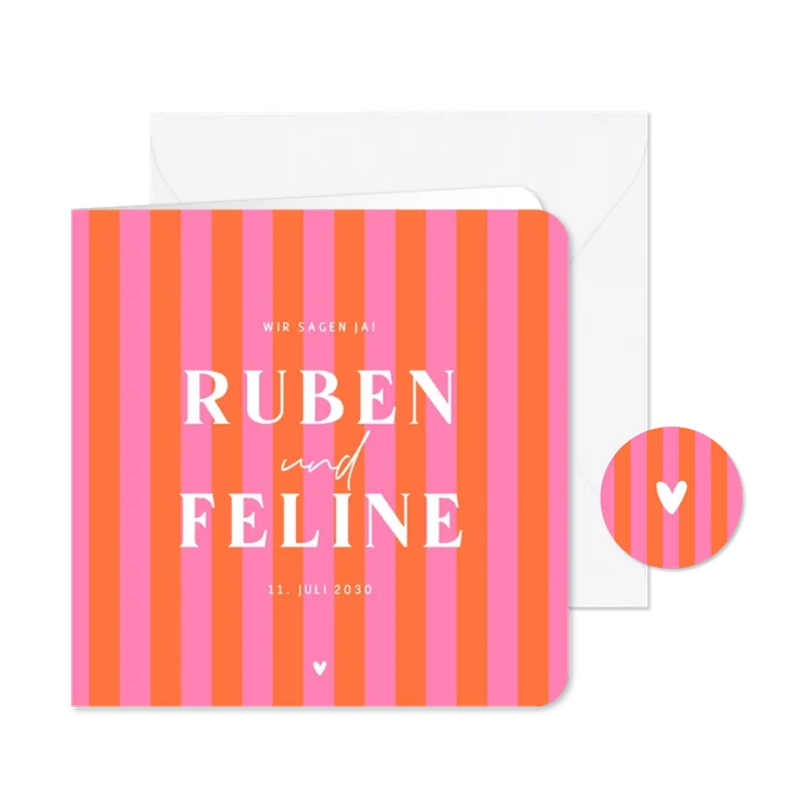 Hochzeitskarte Einladung Colorblocking Streifen Rosa Orange