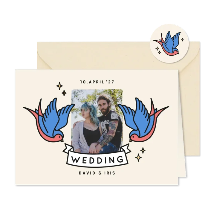 Hochzeitskarte Einladung Foto Vintage Tattoos