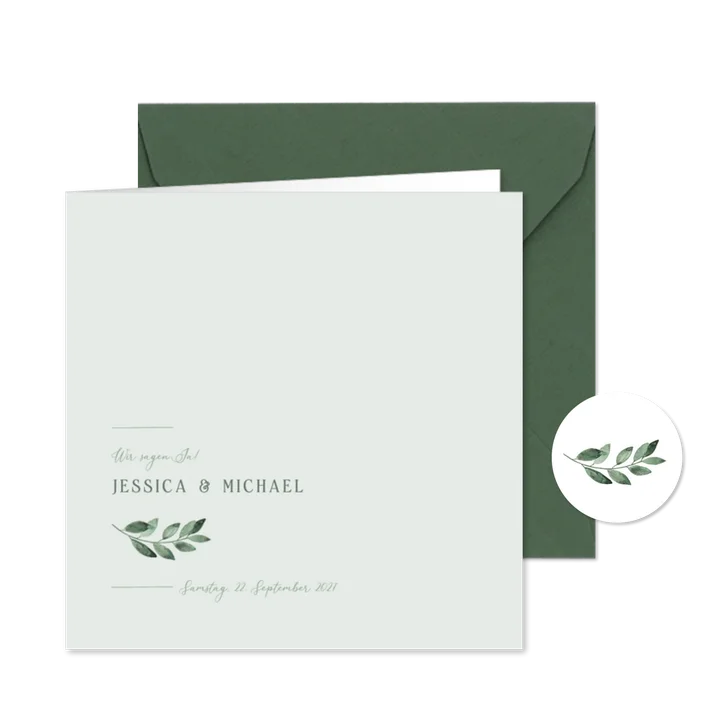 Hochzeitskarte Einladung grüner Zweig