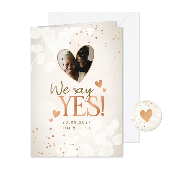 Hochzeitskarte Foto Herz Kupfer