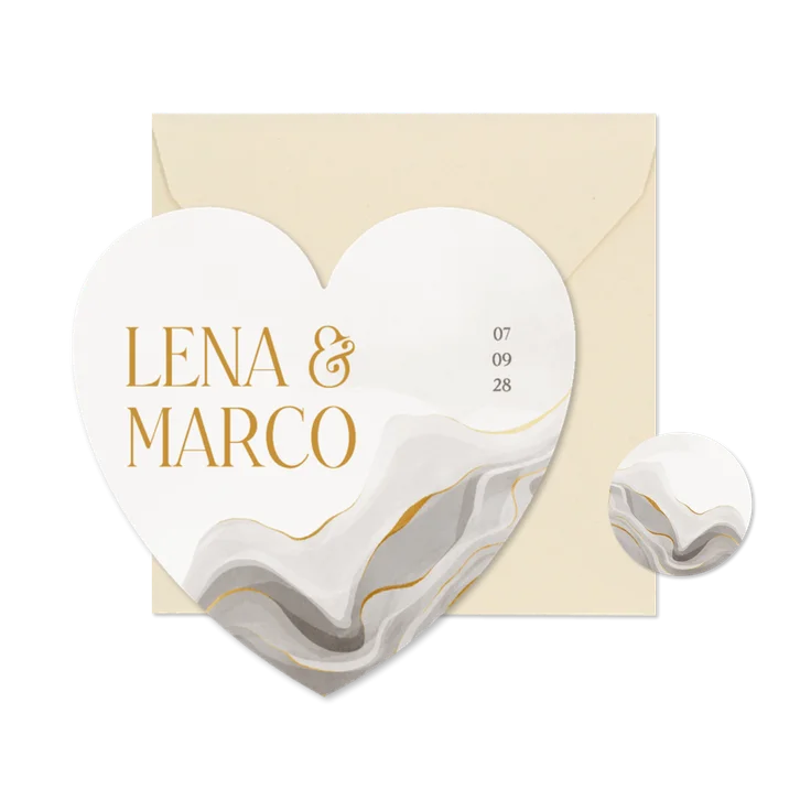 Hochzeitskarte Herzform Marmor und Gold