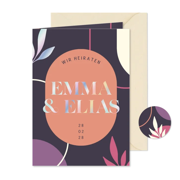 Hochzeitskarte holografische Namen