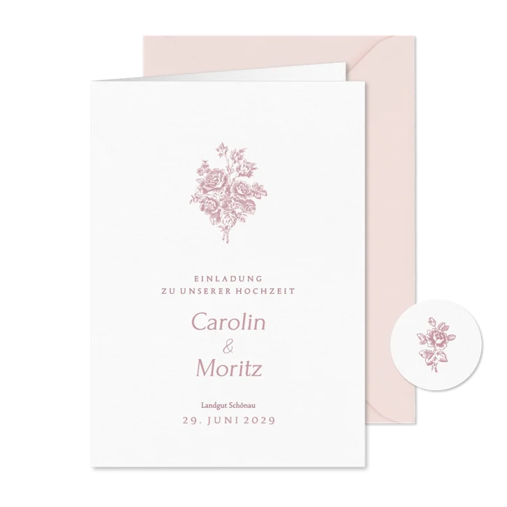 Hochzeitskarte romantische Rosen rosa
