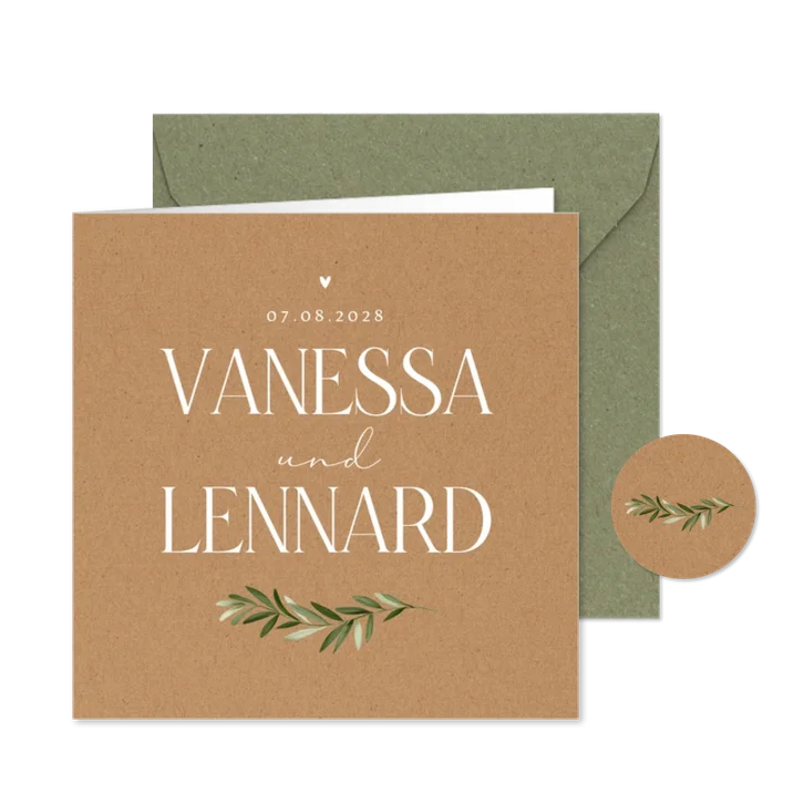 Hochzeitskarte Zweig auf Kraftpapier
