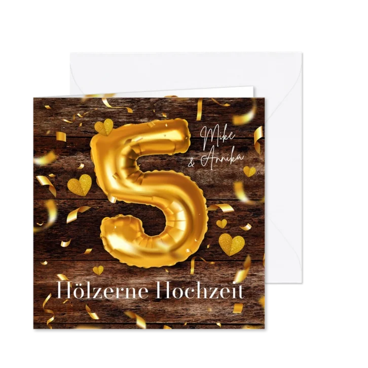 Hölzerne Hochzeit Glückwunschkarte 5 Jahre 